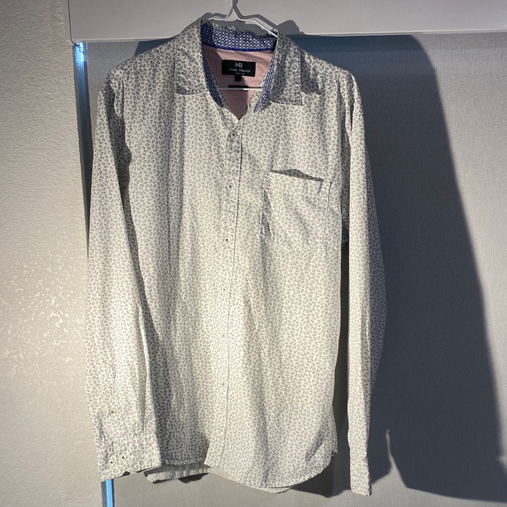 Michael Brandon White and Blue Casual Button Down Shirt